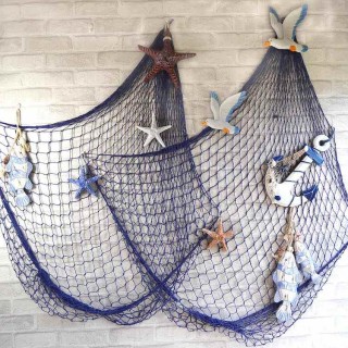 filet-pêche-peint-bleu-décoration-marine-originale